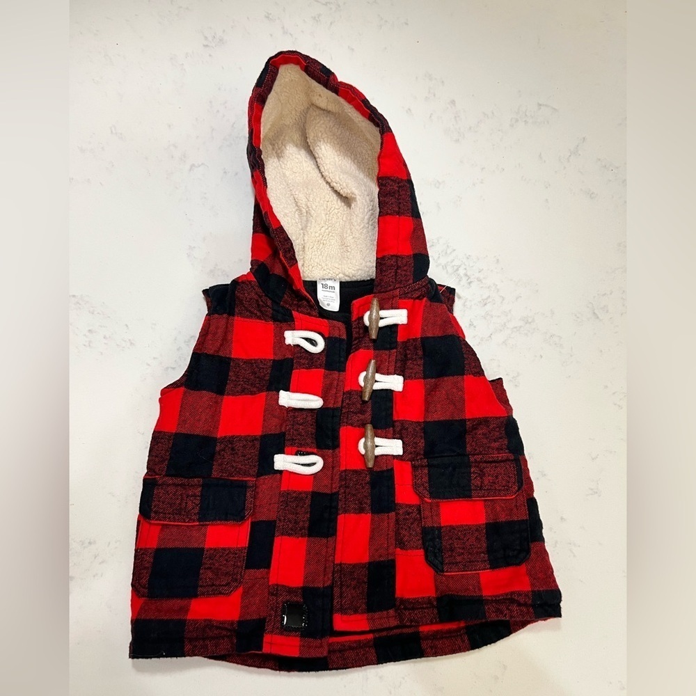 Carter's Red and Black Plaid Hooded Vest